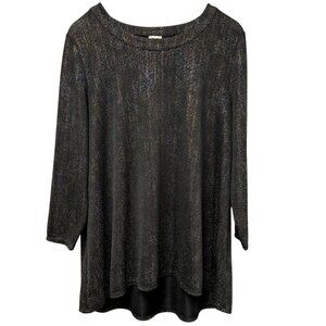 ANNE KLEIN Black Metallic Sparkle Tunic Top Womens Large Stretch Jersey